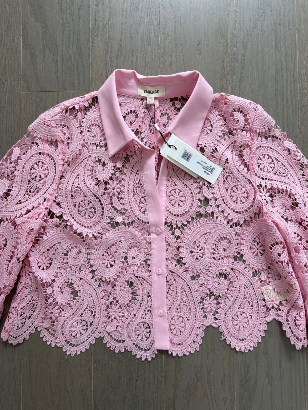 L'Agence ODELIA Blush Pink Lace Crop Cropped Button Down Top - With Tags - XS - Picture 4 of 8